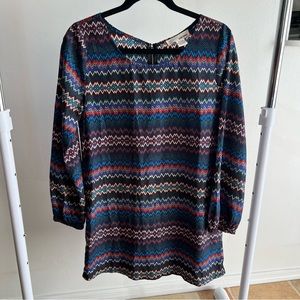 Decorative Patterned Long Sleeve Dress - Size Medium